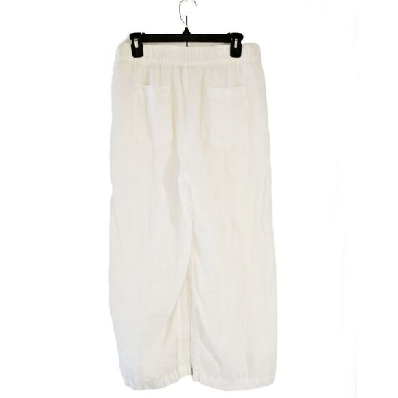 Cynthia Rowley White !00% Linen Pullon Elastic Waist front Back Pockets Size L - Picture 3 of 7